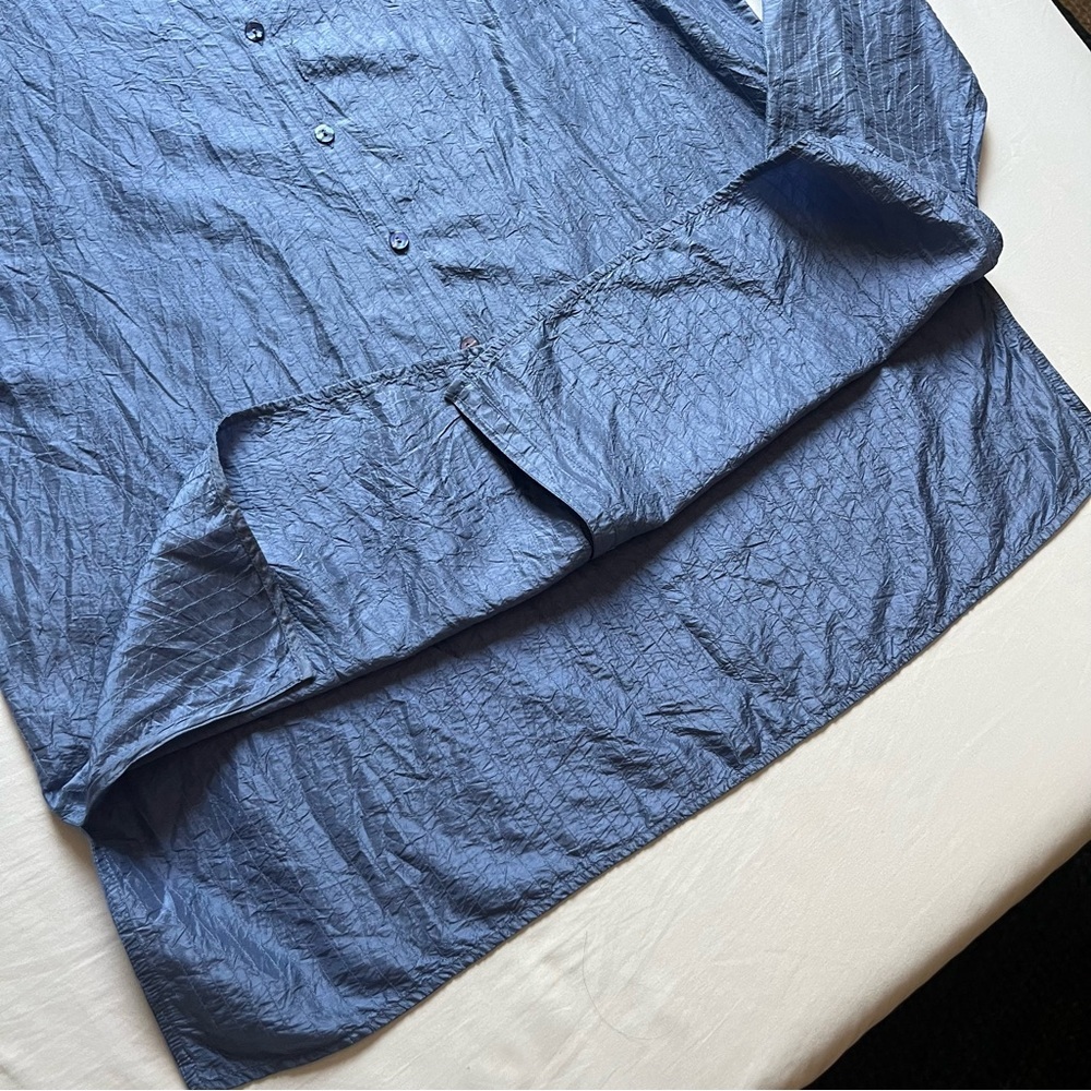 EILEEN FISHER blue‎ silk pleated pintuck button up boxy lagenlook tunic shirt - Picture 6 of 8
